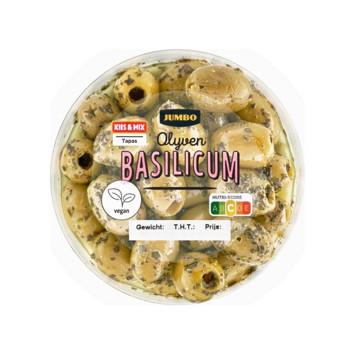Jumbo Groene Olijven Basilicum 140g
