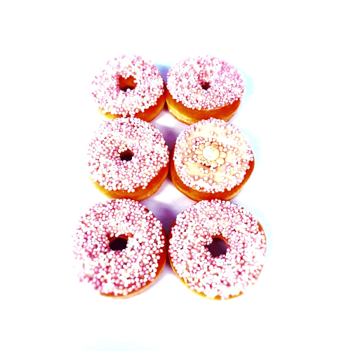 Geboortemuisjes roze donuts, 6 stuks