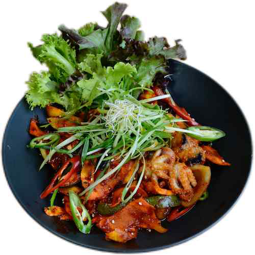 Stir-fried calamari and baby octopus