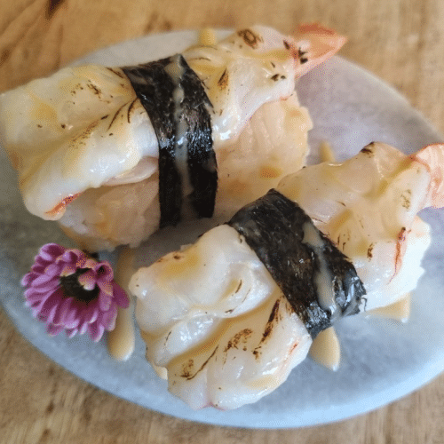 Nigiri gamba geflambeerd