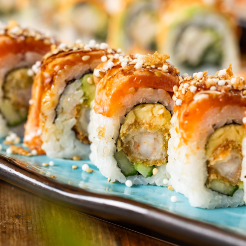 Truffled flamed salmon roll