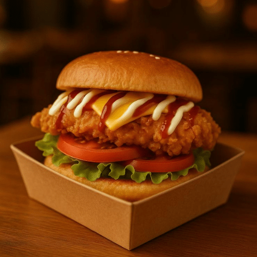 Spicy cheese crispy chicken burger menu