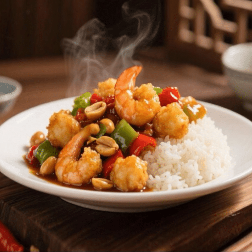 Kung pao shrimps with peanuts