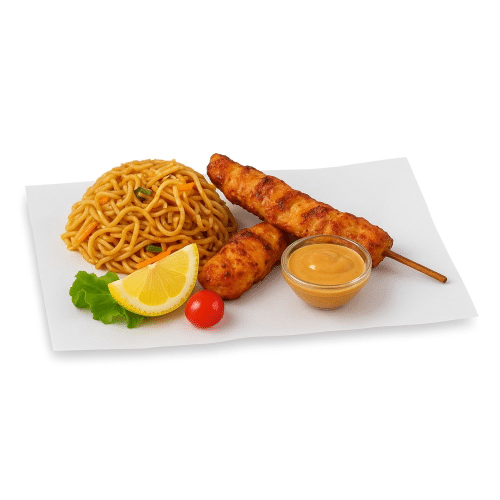 Bami met kipsaté schotel