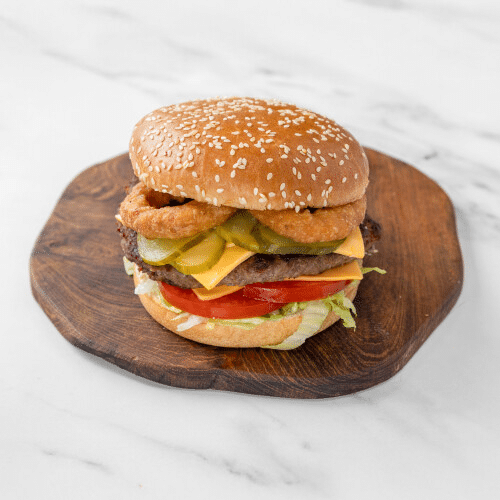 Royal burger met gefrituurde ui