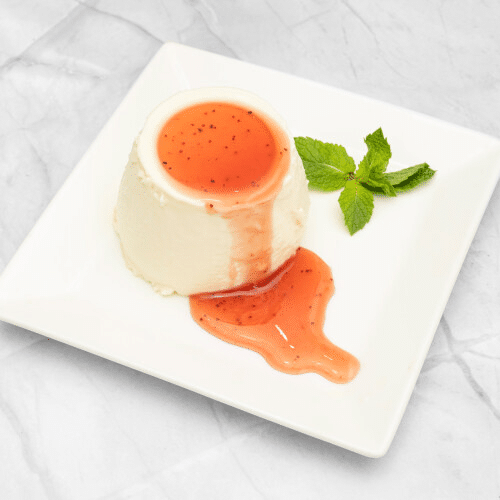 Panna cotta met framboos saus