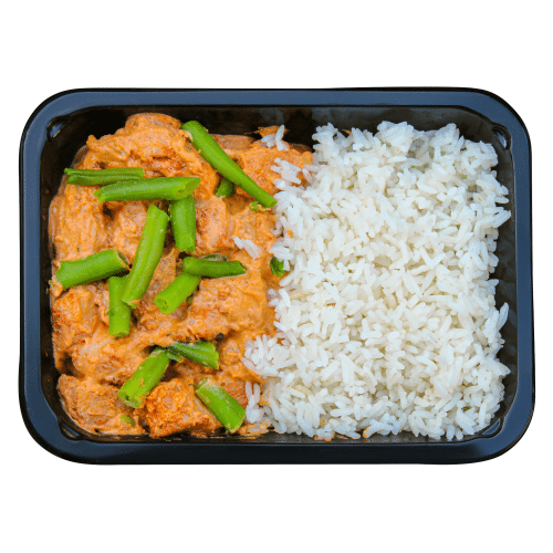 Butter chicken met rijst en sperziebonen