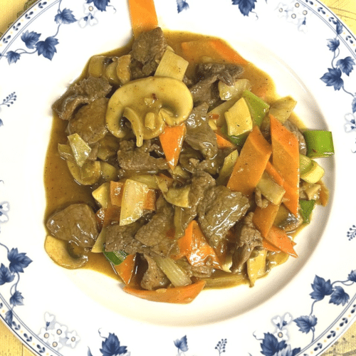 Ossenhaas in kerrie saus