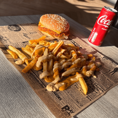 Chicken sweet saté burger menu