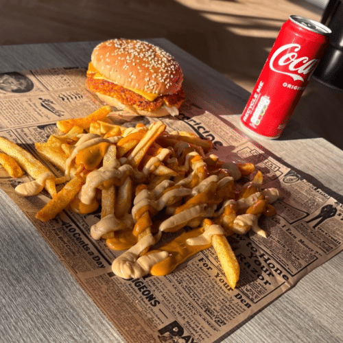 Double chicken cheese burger menu