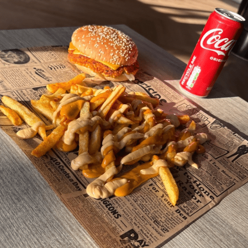 Double chicken spicy cheeseburger meni