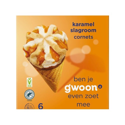 g'woon ijs slagroomcornet karamel Doos 6 Stuks