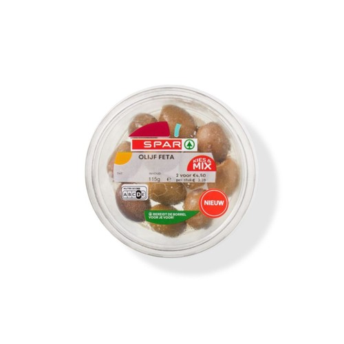 SPAR olijven gevuld feta kuipje 115 gram