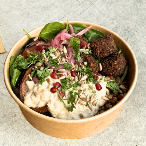 Bowl falafel en aubergine