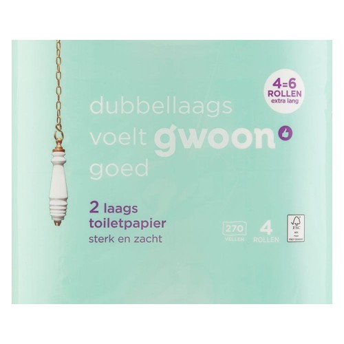 g'woon Toiletpapier 2-Laags   4 Stuks