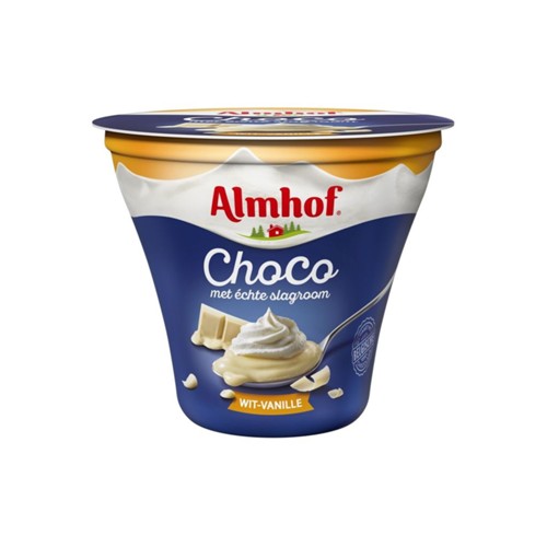 Almhof pudding choco met slagroom wit vanille kuipje 180 gram
