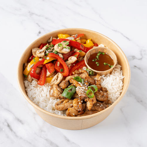 Stickey garlic honey chicken bowl