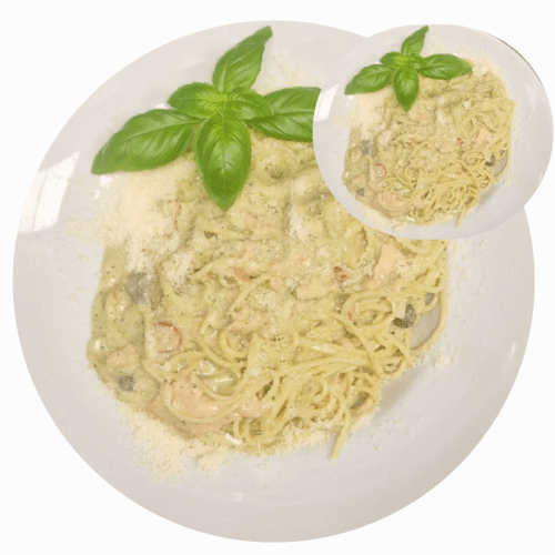 Pasta pesto al salmone