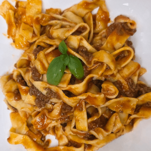 Tagliatelle bolognese (homemade pasta)
