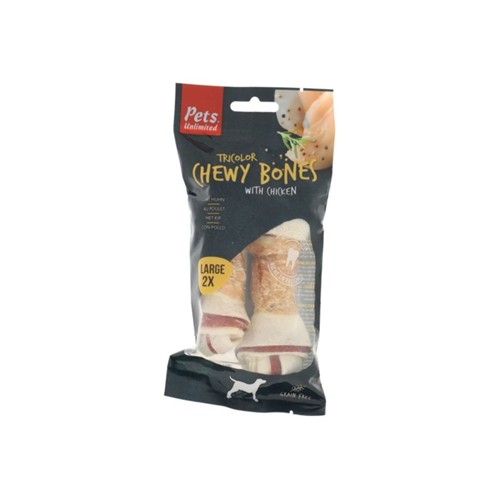 Pets Unlimited trio bones kip large zak 2 stuks