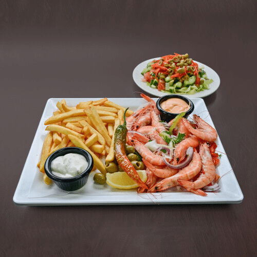 Gegrilde garnalen (gamba's) schotel