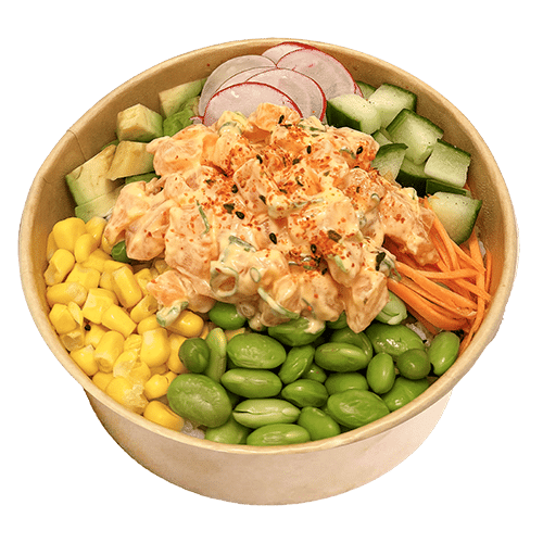 Spicy salmon poké bowl
