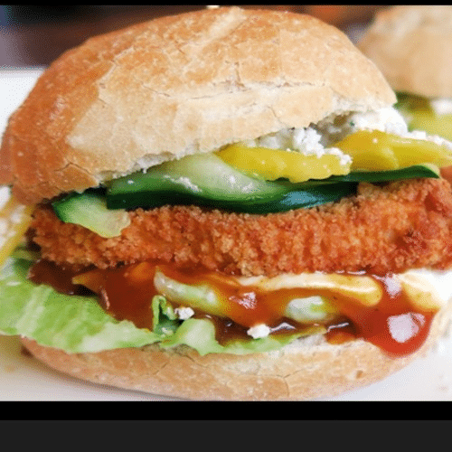 Broodje kipschnitzel met cheddar kaas halal