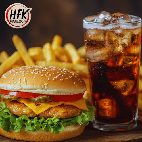 Chicken classic burger met patat en een drankje