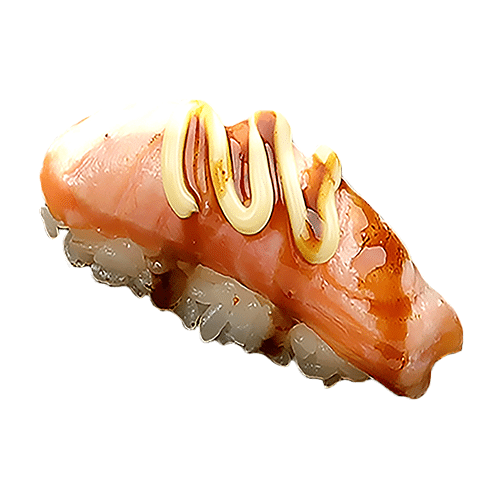 Geflambeerde zalm mayonaise nigiri