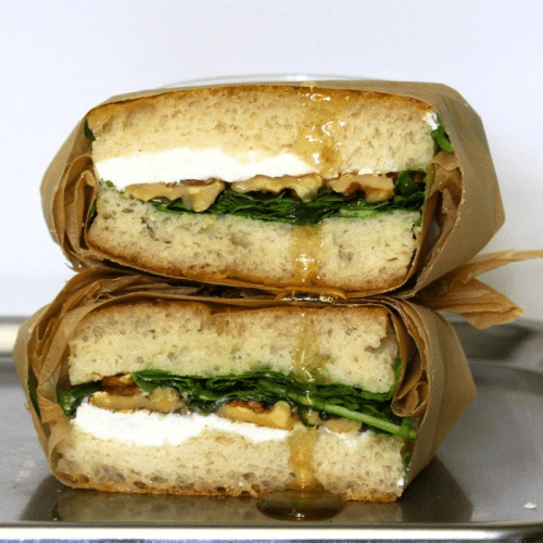 Goat cheese sandwich with honey and walnuts