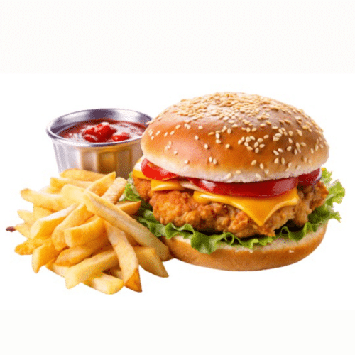 Kipburger kaas menu
