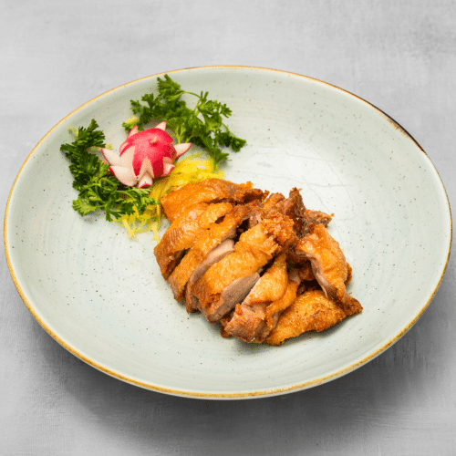 Gebakken Peking eend met yuh siangsaus