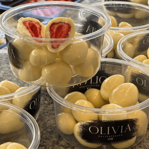 Gedroogde aardbei yoghurt witte chocola