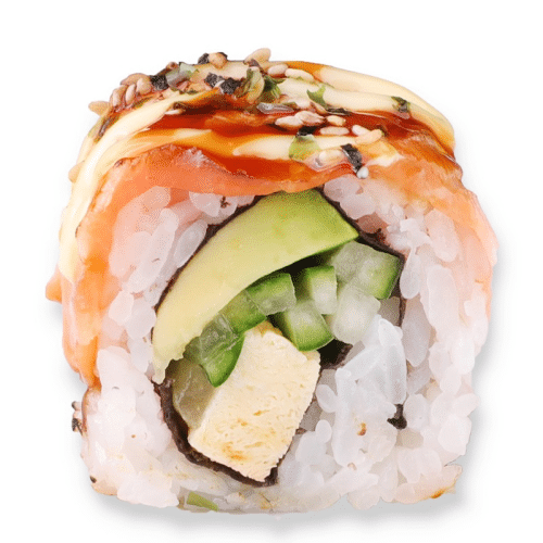 Flamed salmon roll