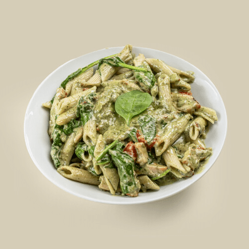 Pasta pollo pesto spinazie