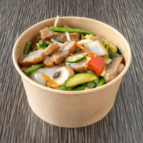 Box geroosterd varkensvlees met teriyaki saus