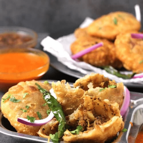 Indian snacks: onion kachori vega