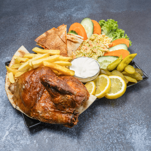 Halve gegrilde kip schotel
