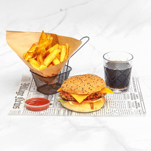 Cheesy chicken burger menu