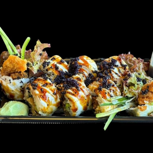 Dark soft shell crab flamed suzuki