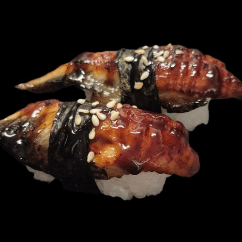 Flamed unagi nigiri