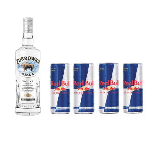 Zubrowka Biala Vodka 700ml en 4 x Red Bull Energy Drink 250ml
