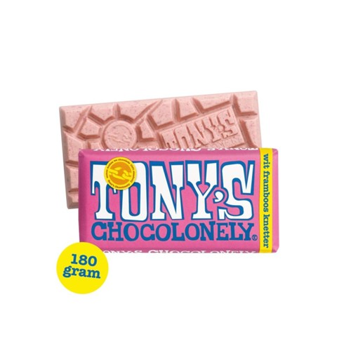 Tony's chocolonely tablet wit framboos knettersuiker 180 gram