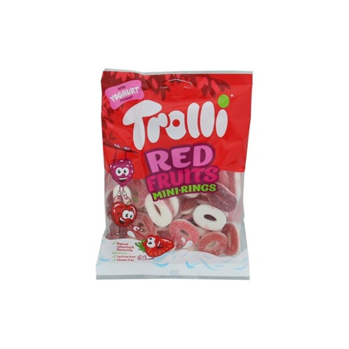 Trolli snoep mini rings rood fruit zak 200 gram