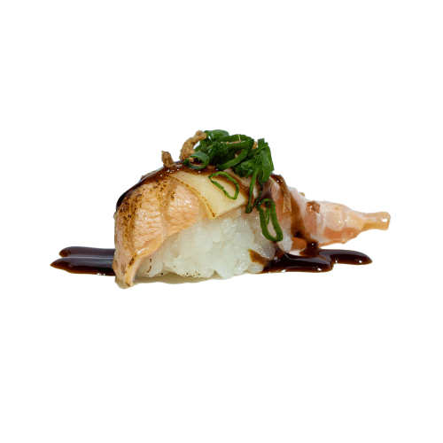 Flamed sake cheese nigiri