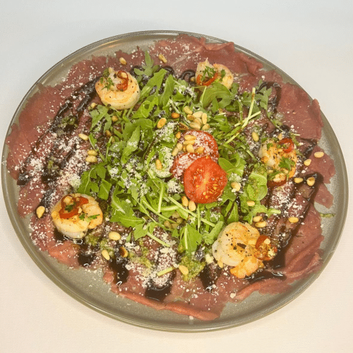 Carpaccio di manzo e gamberi