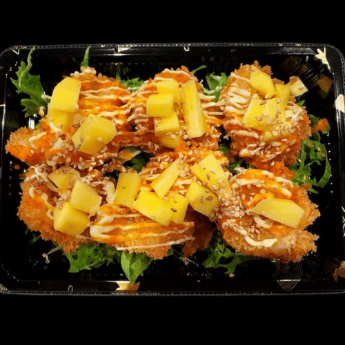 Crispy garnalen met verse mango