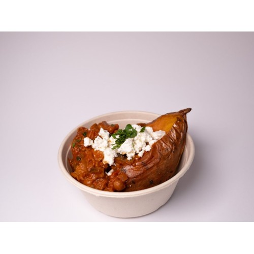 Sweet potato Eggplant/chickpea stew & Feta