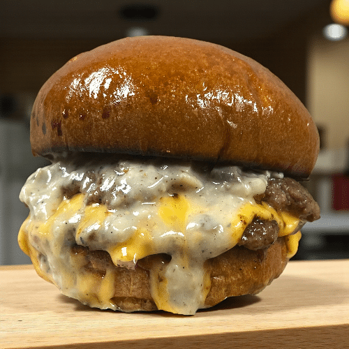 Creamy mushroom smash burger