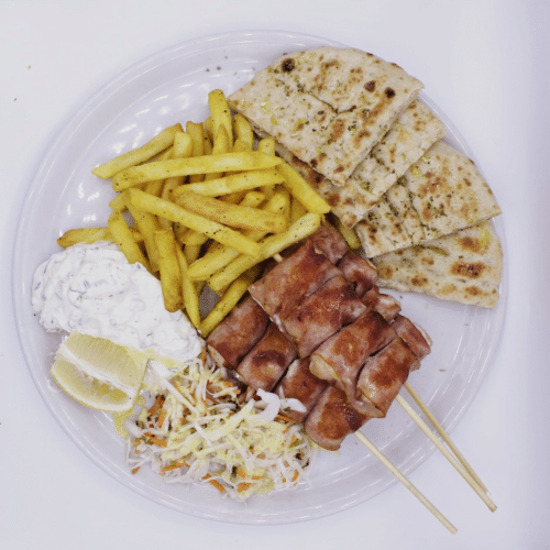 Chicken & bacon souvlaki schotel